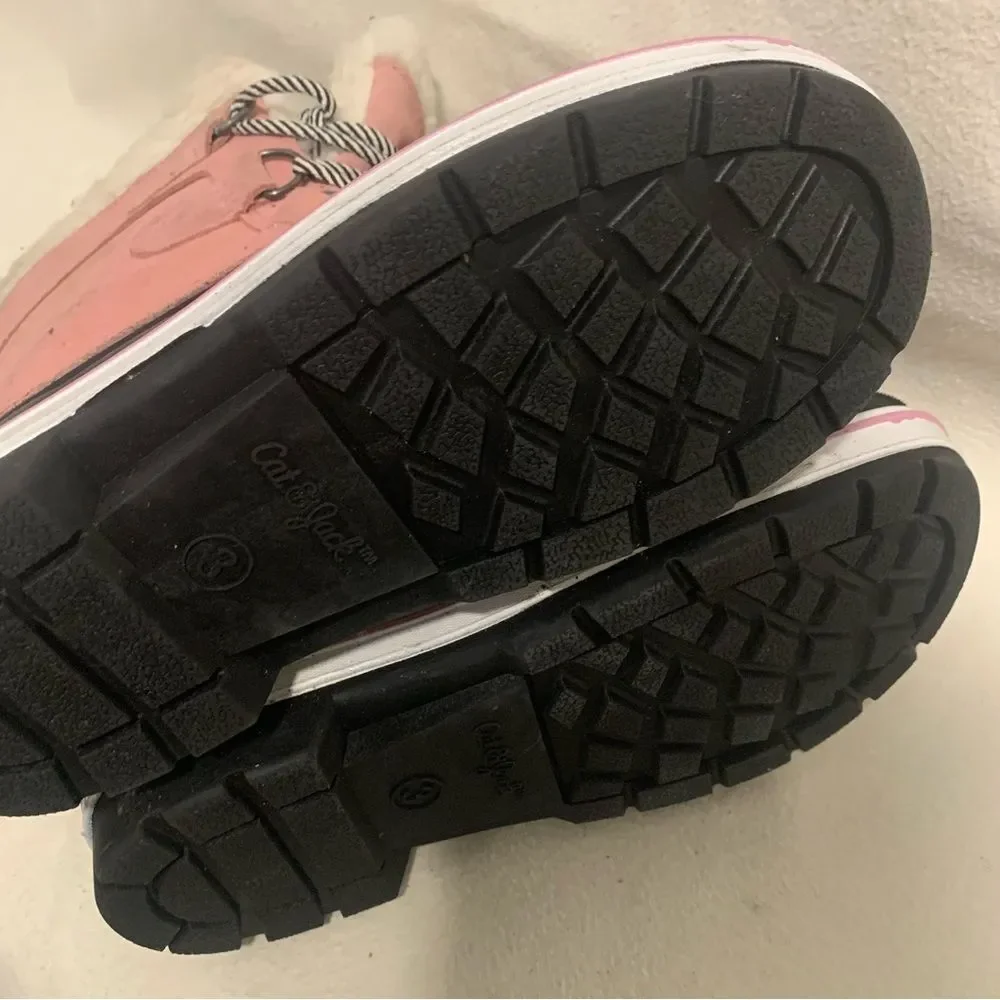 Cat And Jack Kids Easy On Winter Boots Youth Girl Sz 3 Pink Fur Lined Warm